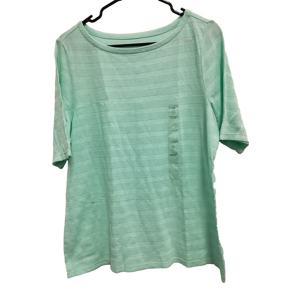 Charter Club‎ Womens Top Size 0X Mint Green Elbow Sleeve Textured Pima Cotton